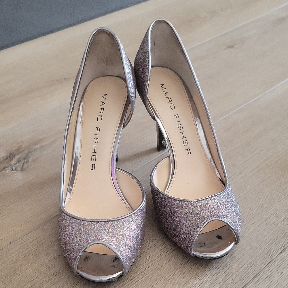 Marc Fisher Sparkling Peep Toe Heels - Pink Glitter